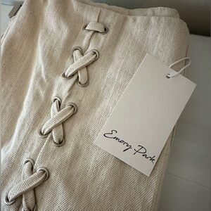 Cross stitch high waist pants in bone color